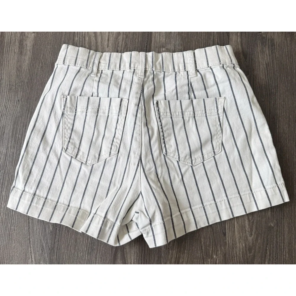 striped railroad shorts button up high rise indie boho cottage core Business Cas - Picture 2 of 6